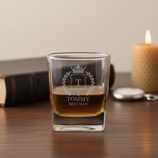 Engraved Wedding Square Whiskey Glass - personalized wedding gift