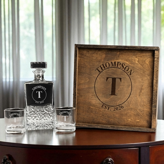 Personalized Square Decanter Gift Box Set - groomsmen whiskey gift