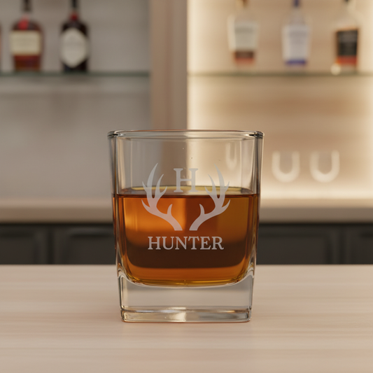 Engraved Square Whiskey Glass - personalized groomsmen gift