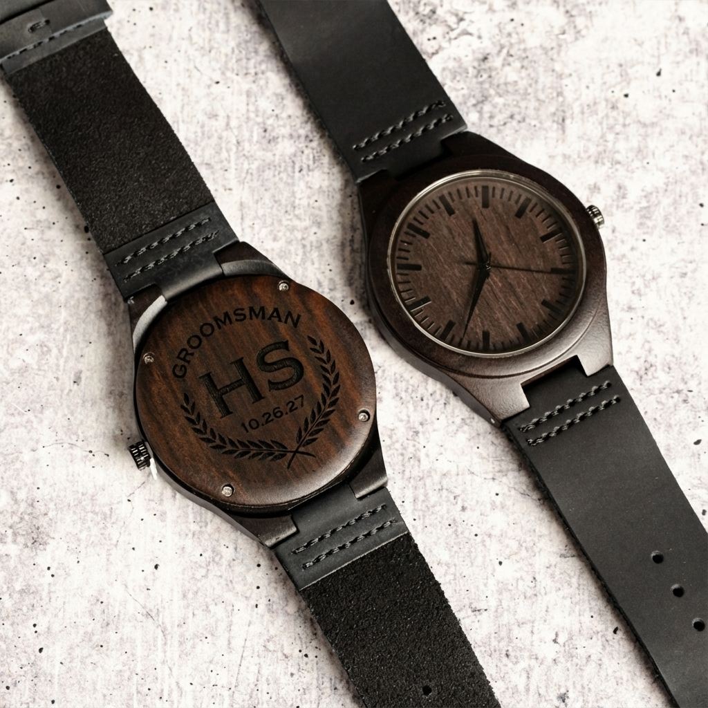 Personalized engraved wooden groomsmen watch - custom wedding party gift