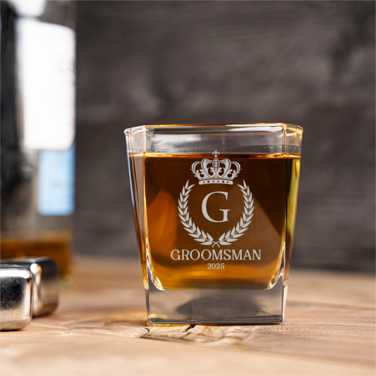 Custom Square Lowball Gentleman Series - personalized whiskey glass gift