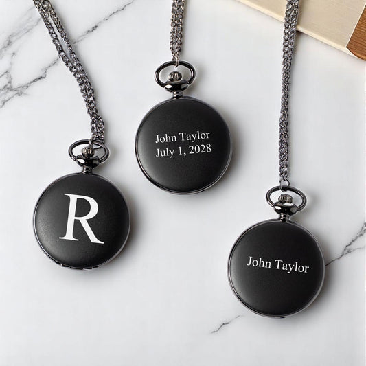 Engraved Black Pocket Watch - personalized groomsmen gift