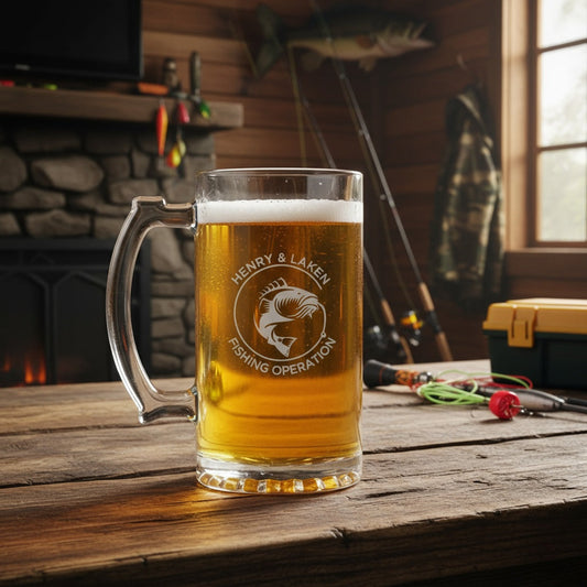 Personalized Fishing Beer Mug - engraved 25oz gift for him