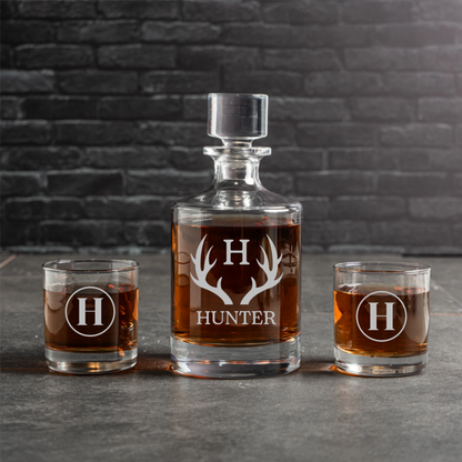 Engraved Barrel Decanter Set - personalized groomsmen gift