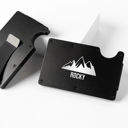 Black aluminum slim wallet with money clip best man gift