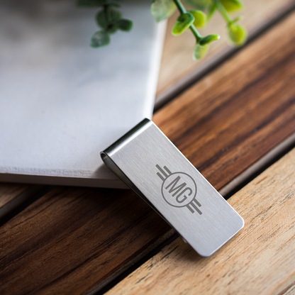 Gold money clip with engraved initials - best man gift
