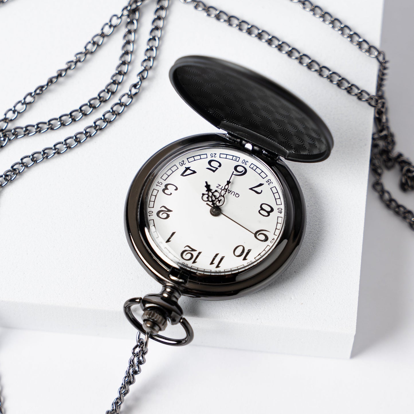 Black laser etched pocket watch best man proposal gift