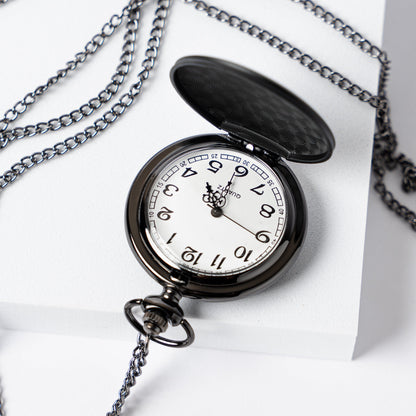 Black laser etched pocket watch best man proposal gift
