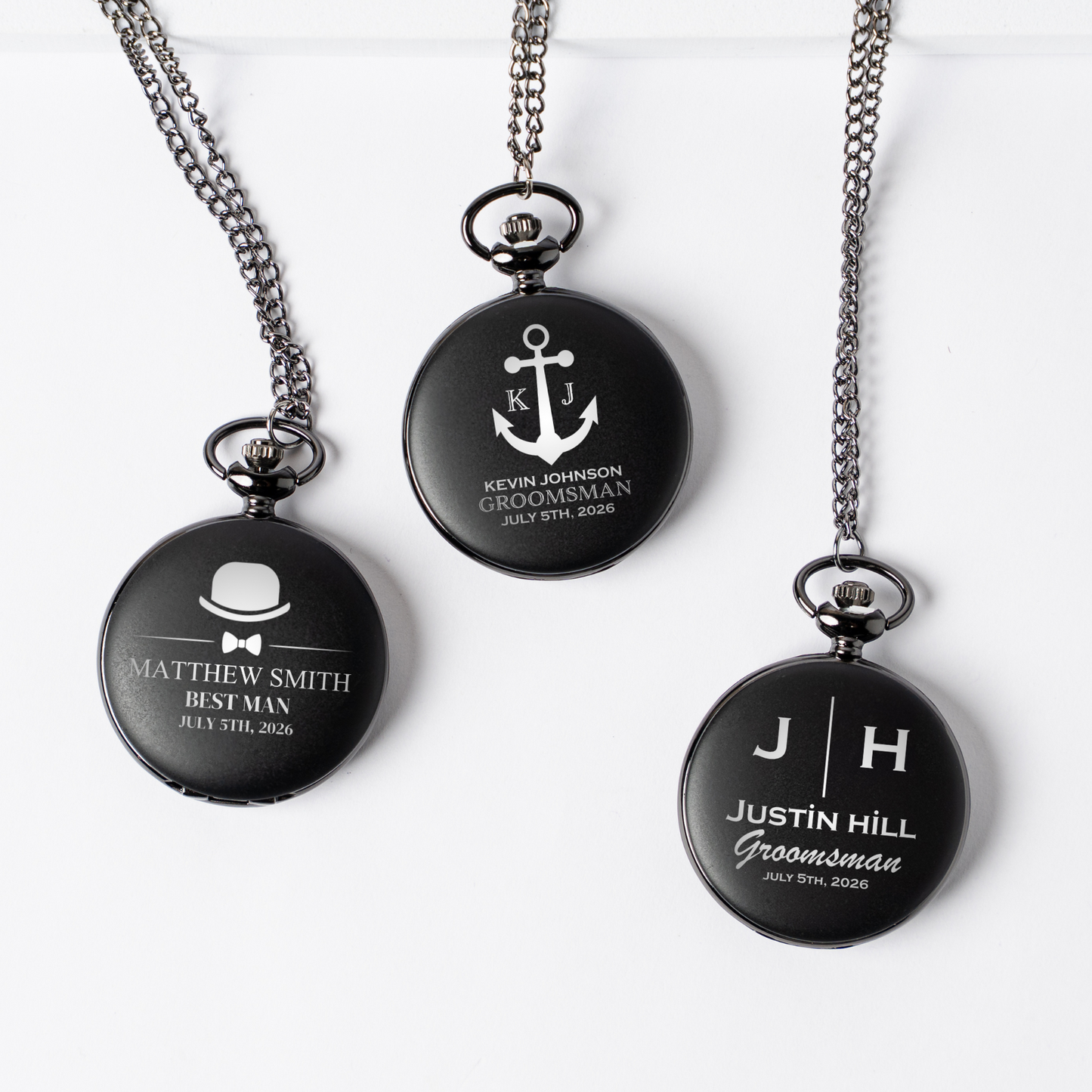 Engraved Black Pocket Watch - Groomsmen & Best Man