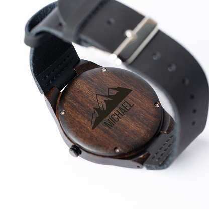 Engraved Dark Brown Wood Watch - personalized groomsmen gift
