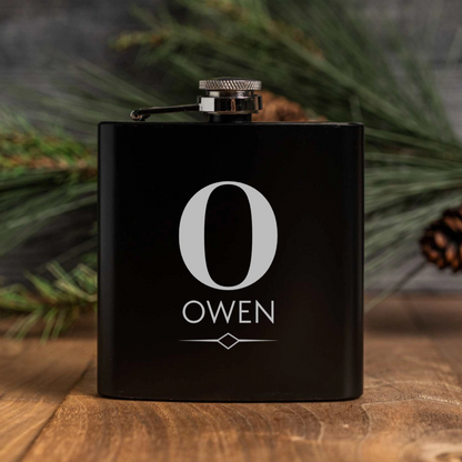 Engraved black flask 6oz personalized bachelor party gift view 2