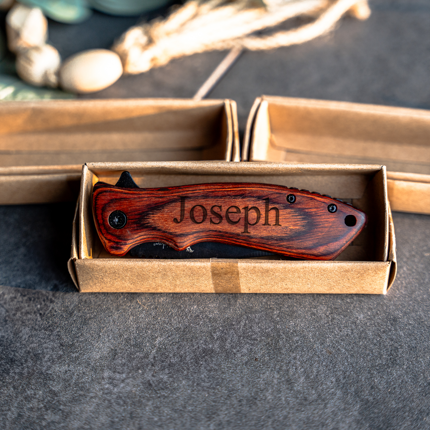 Engraved pocket knife with pakkawood handle - personalized gift for him