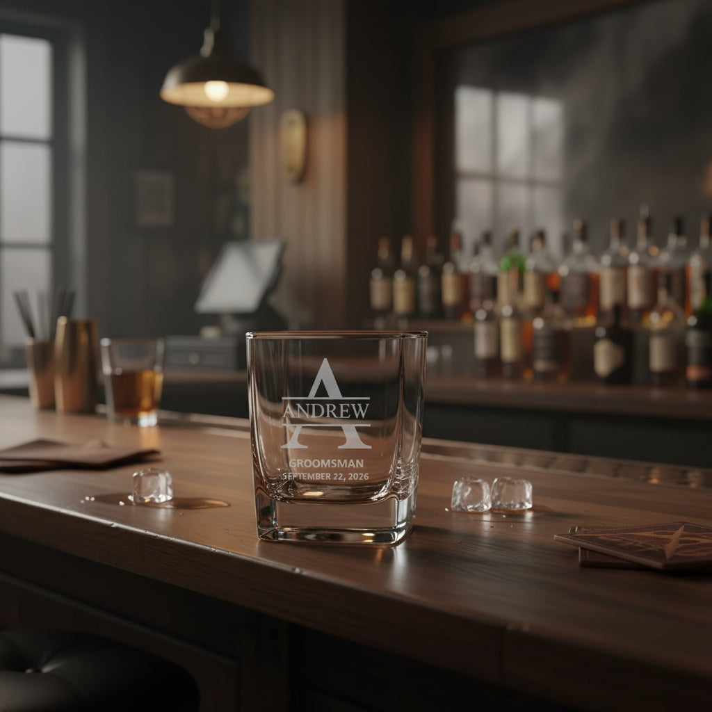 Groomsmen whiskey glass with role engraving - groomsman proposal gift
