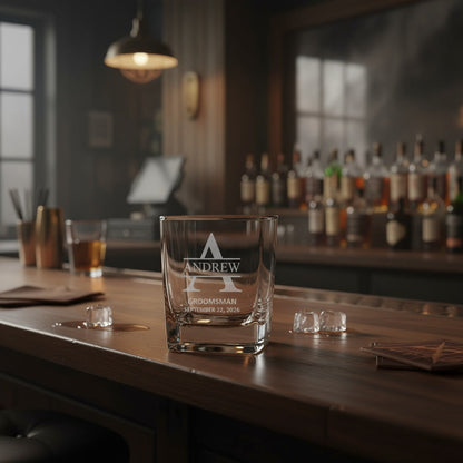 Groomsmen whiskey glass with role engraving - groomsman proposal gift