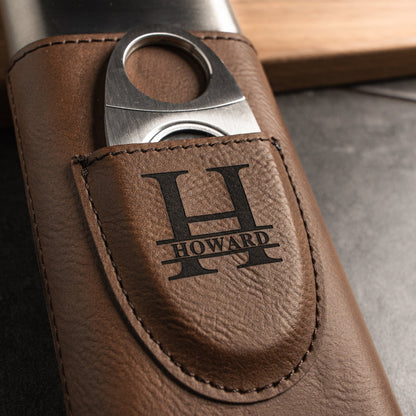 Brown leather cigar case with monogram - best man gift