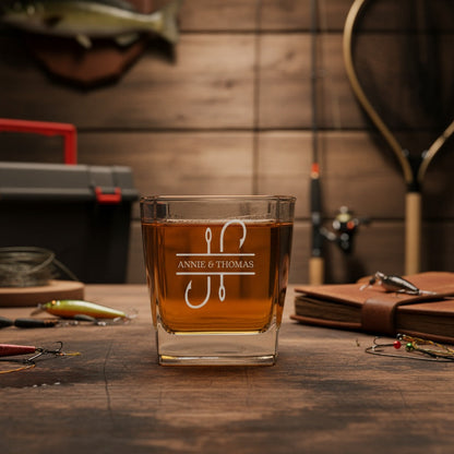 Fishing engraved whiskey glass detail - Father's Day gift