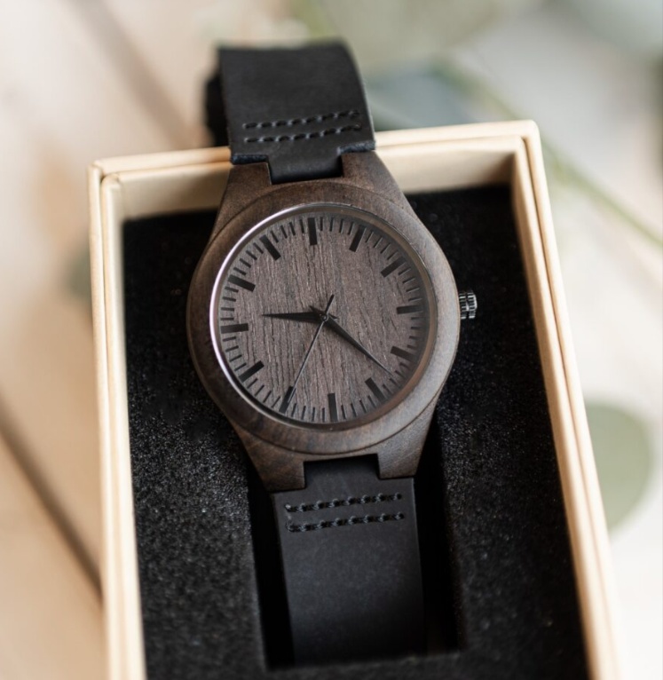 Custom wooden watch with engraved back groomsmen wedding gift view 2