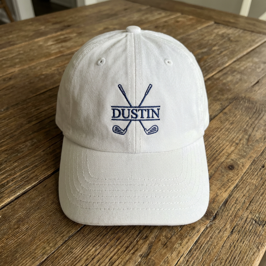 Personalized golf hat embroidery detail birthday gift for him