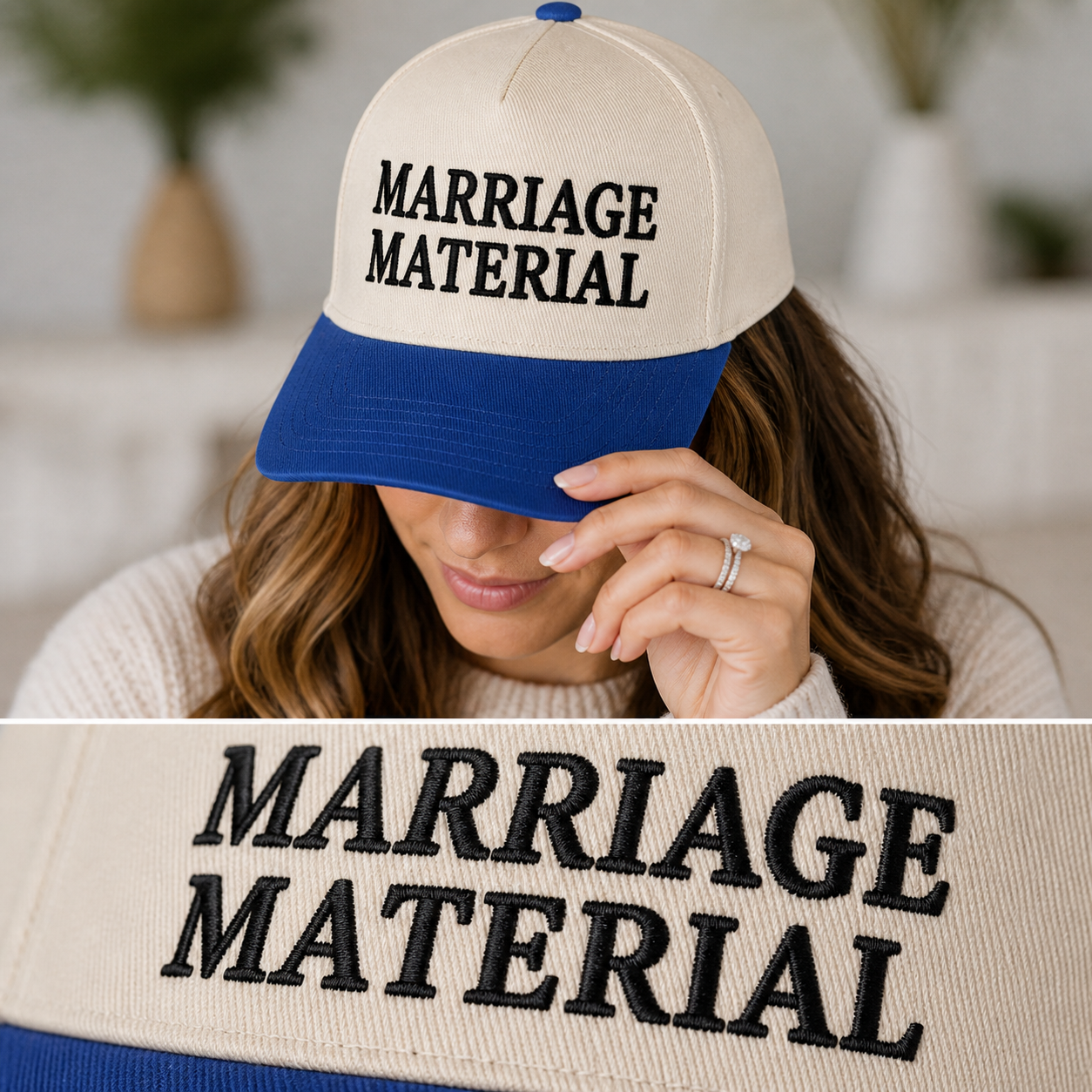 Marriage Material embroidered hat color view, fun gift for the groom