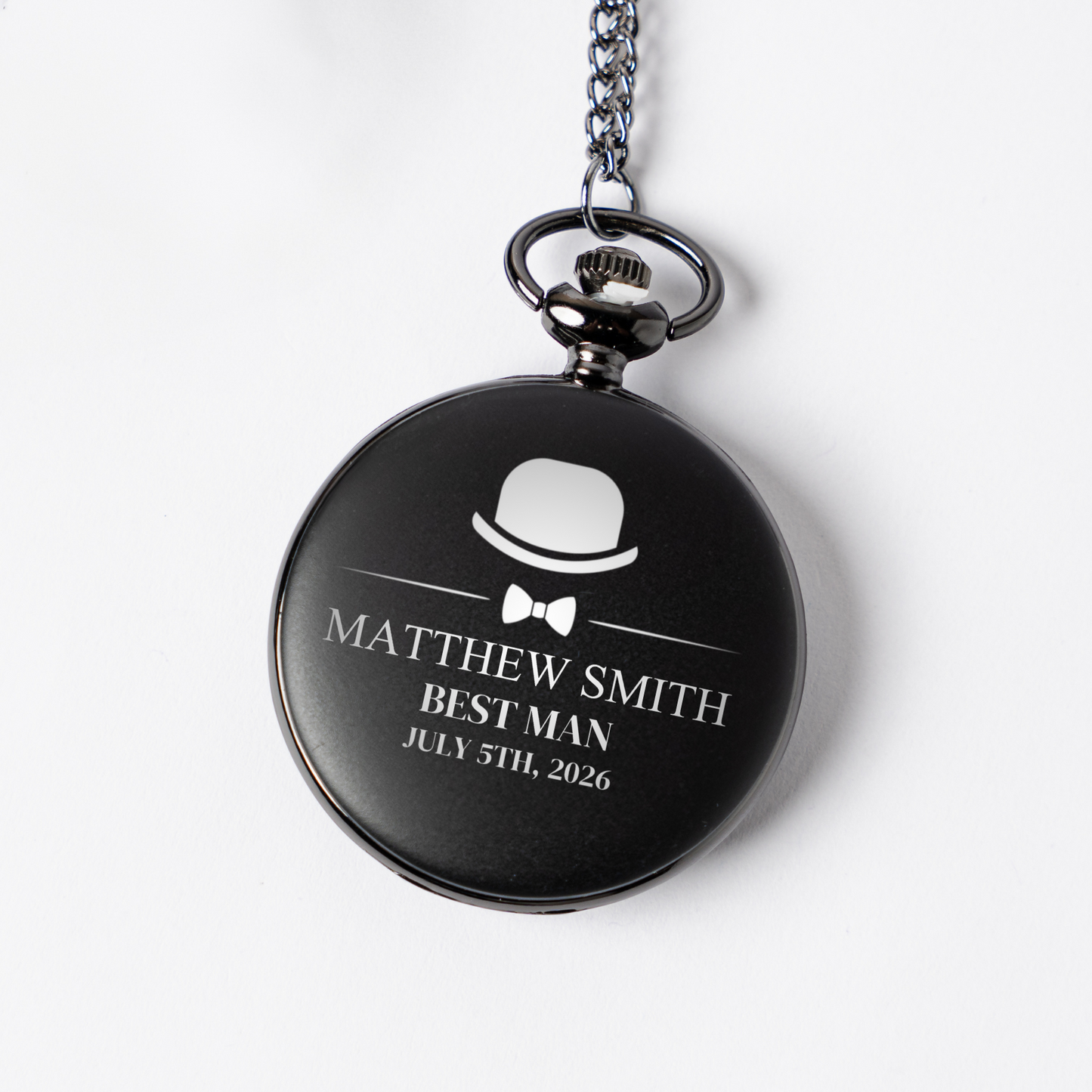 Engraved Black Pocket Watch - Groomsmen & Best Man
