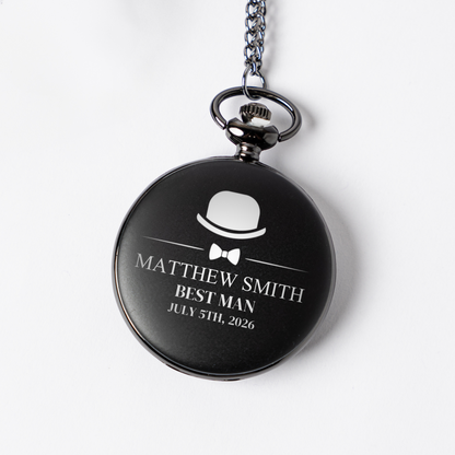 Engraved Black Pocket Watch - Groomsmen & Best Man