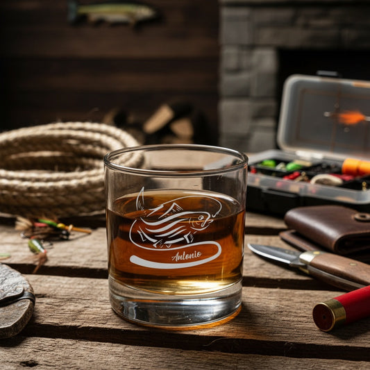 Personalized Fishing Whiskey Glass - engraved gift for him