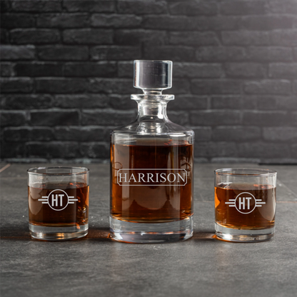 Engraved barrel decanter detail - Father's Day gift