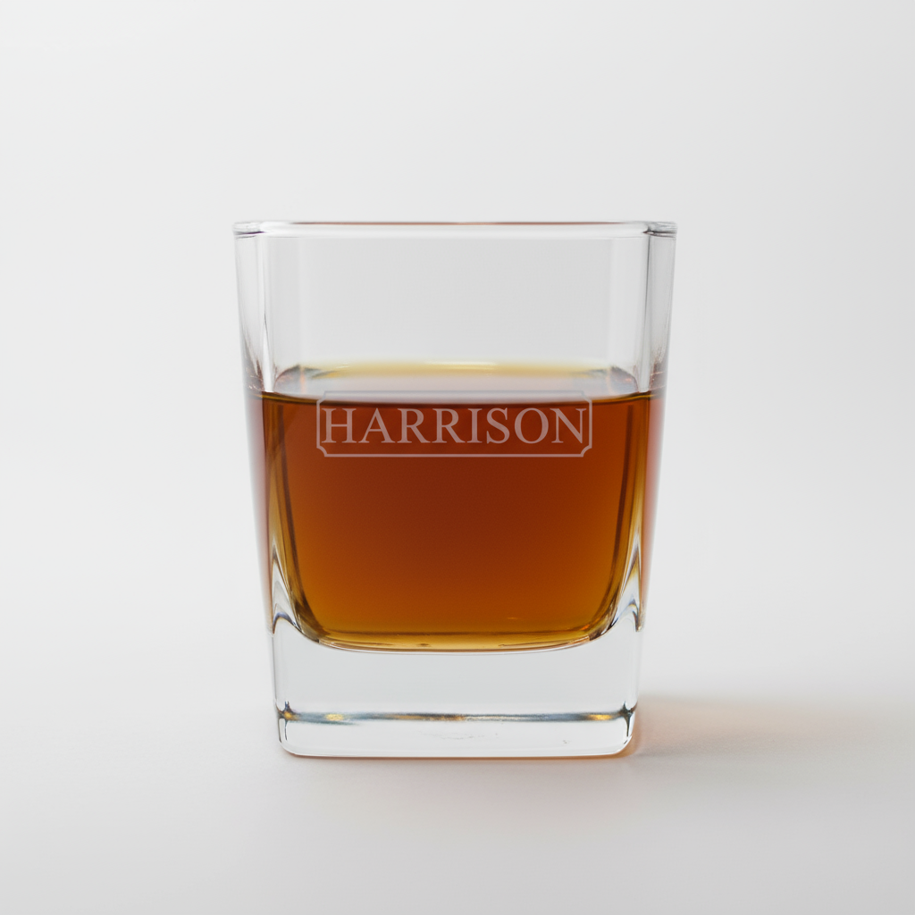 Heavy square whiskey glass - personalized gift for him