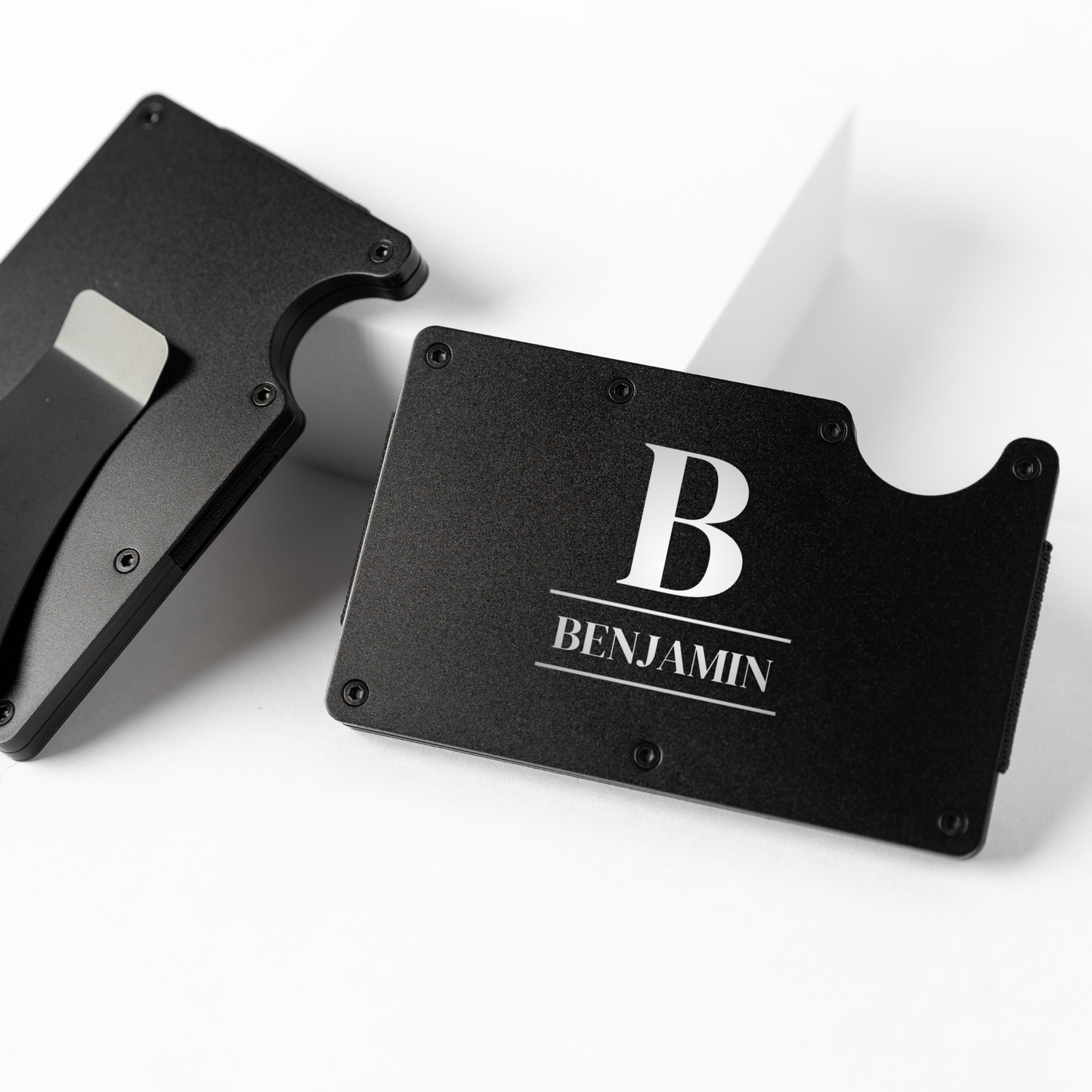 Carbon fiber accent aluminum wallet engraved gift for him