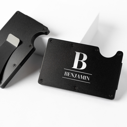 Carbon fiber accent aluminum wallet engraved gift for him