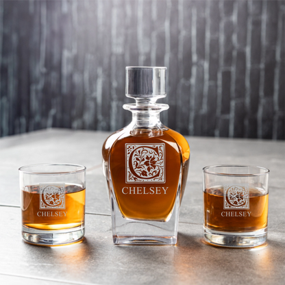 Custom decanter set with monogram - groomsman proposal gift