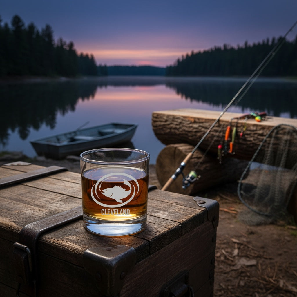 Personalized fishing whiskey glass design preview, gift for him