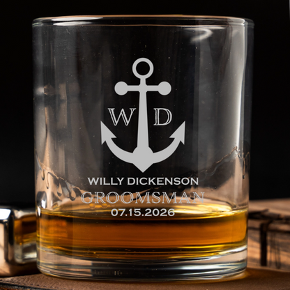 Personalized Lowball Whiskey Glass - Groomsmen