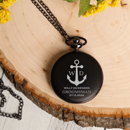 Engraved Black Pocket Watch - Groomsmen & Best Man