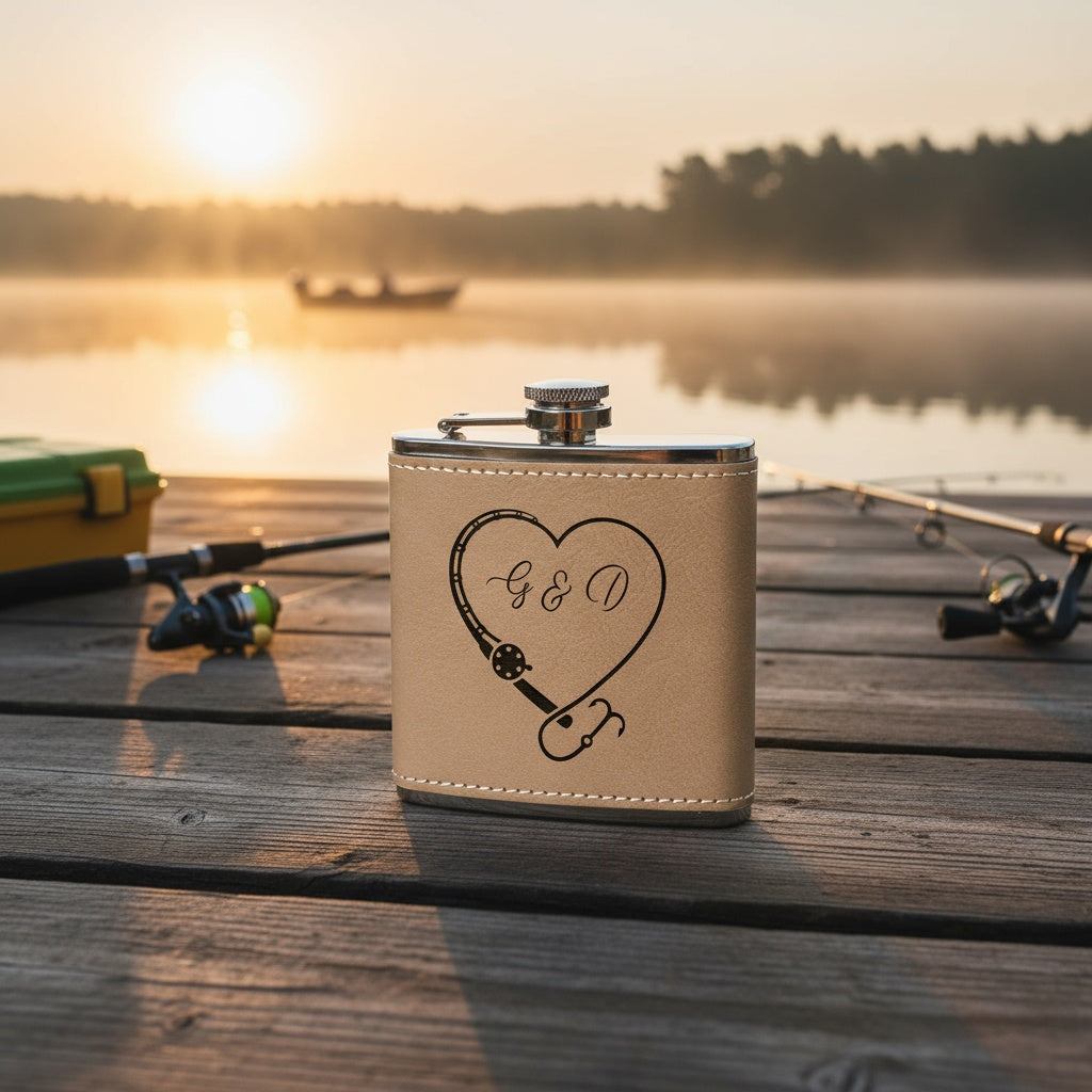 Personalized leather wrapped fishing flask color variant gift view 6