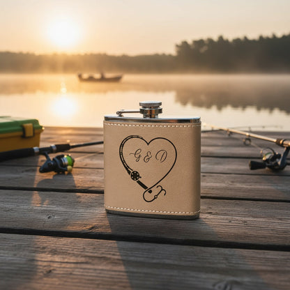 Personalized leather wrapped fishing flask color variant gift view 6