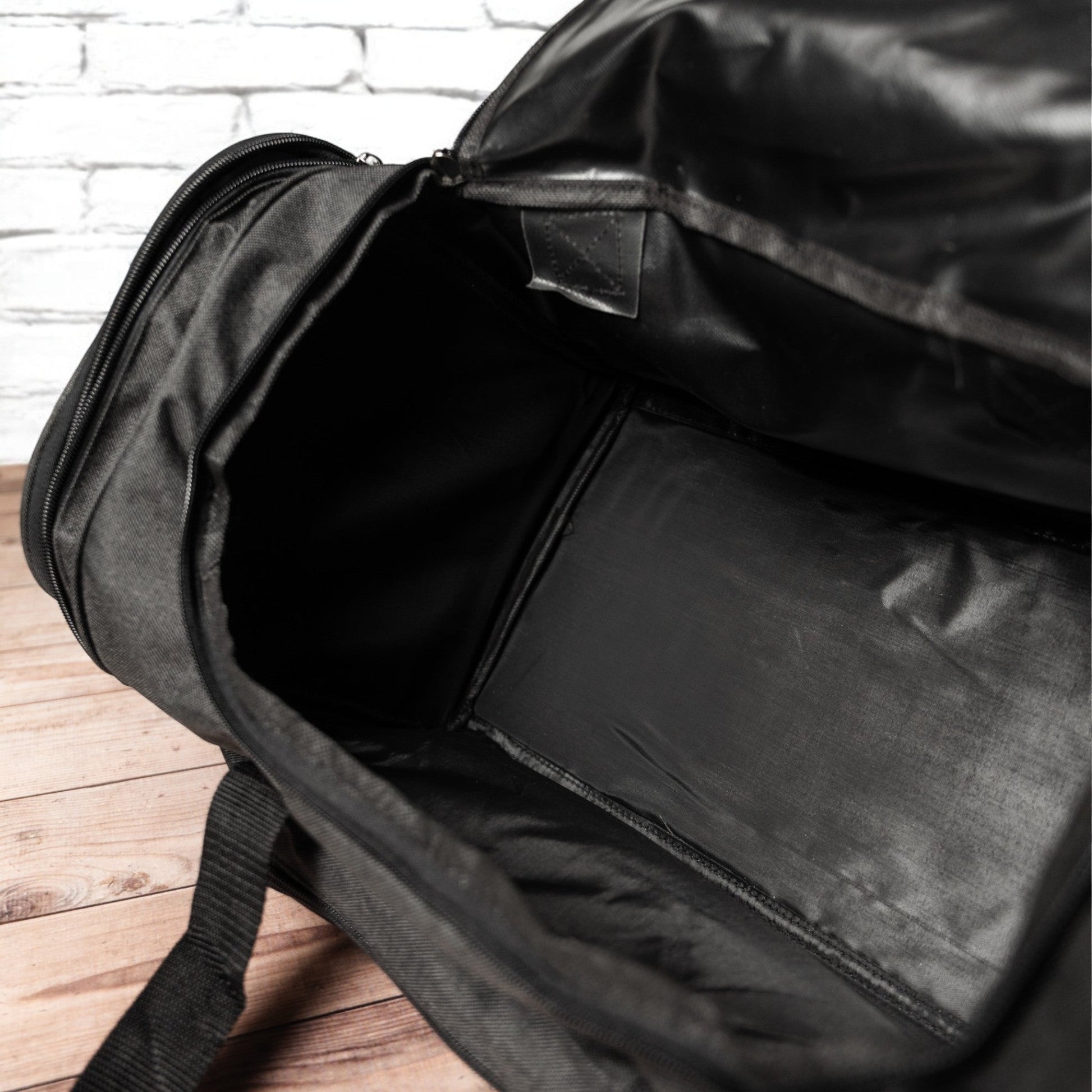 Black duffle bag with shoulder strap - groomsman proposal gift