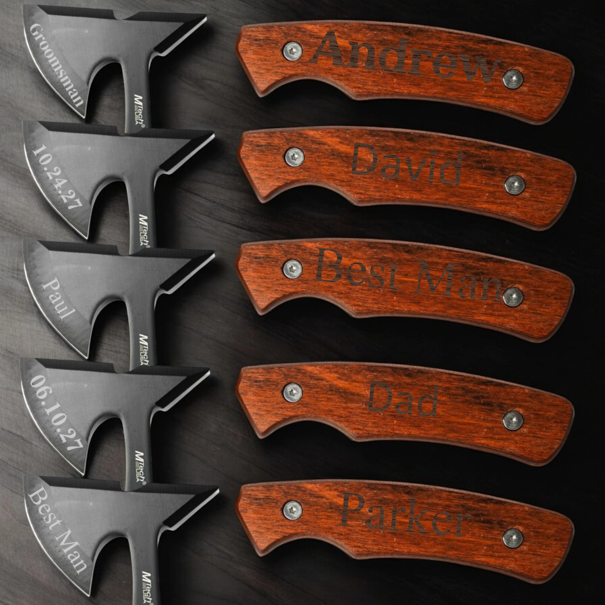 Groomsmen Gift Set of 5 Engraved Axes