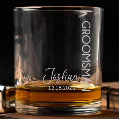 Personalized Lowball Whiskey Glass - Groomsmen