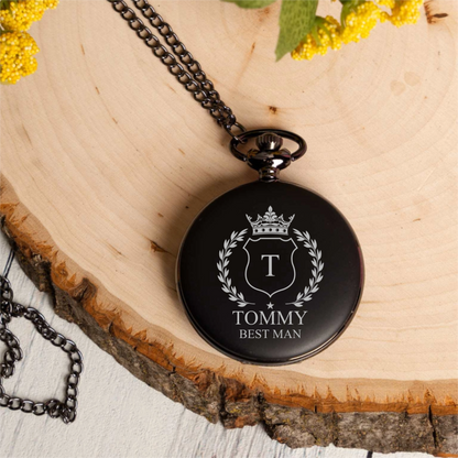 Engraved Black Pocket Watch - Groomsmen & Best Man