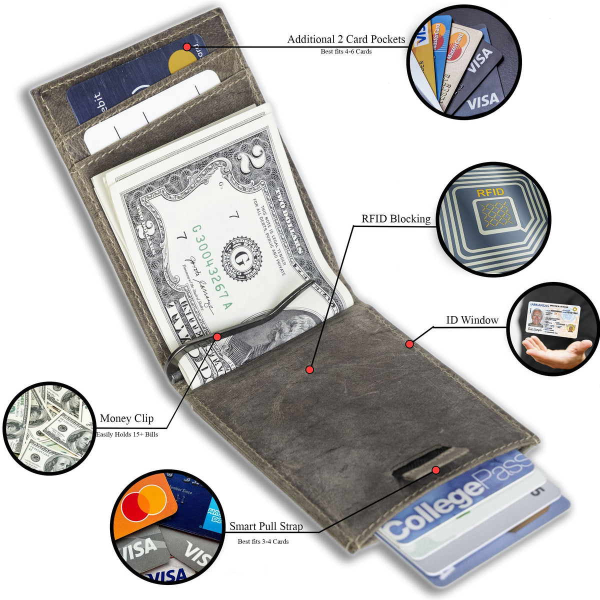 Leather Money Clip Bifold - Slim EDC Carry