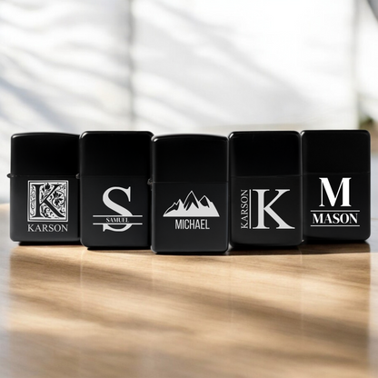 Set of 5 Custom Black Stainless Steel Lighters