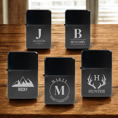 Set of 5 Custom Black Stainless Steel Lighters