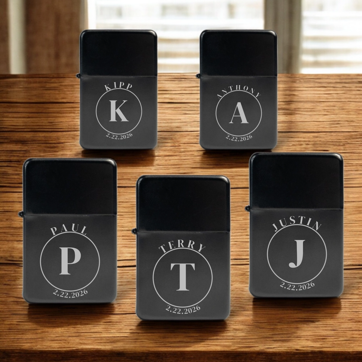 Set of 5 Custom Black Stainless Steel Lighters