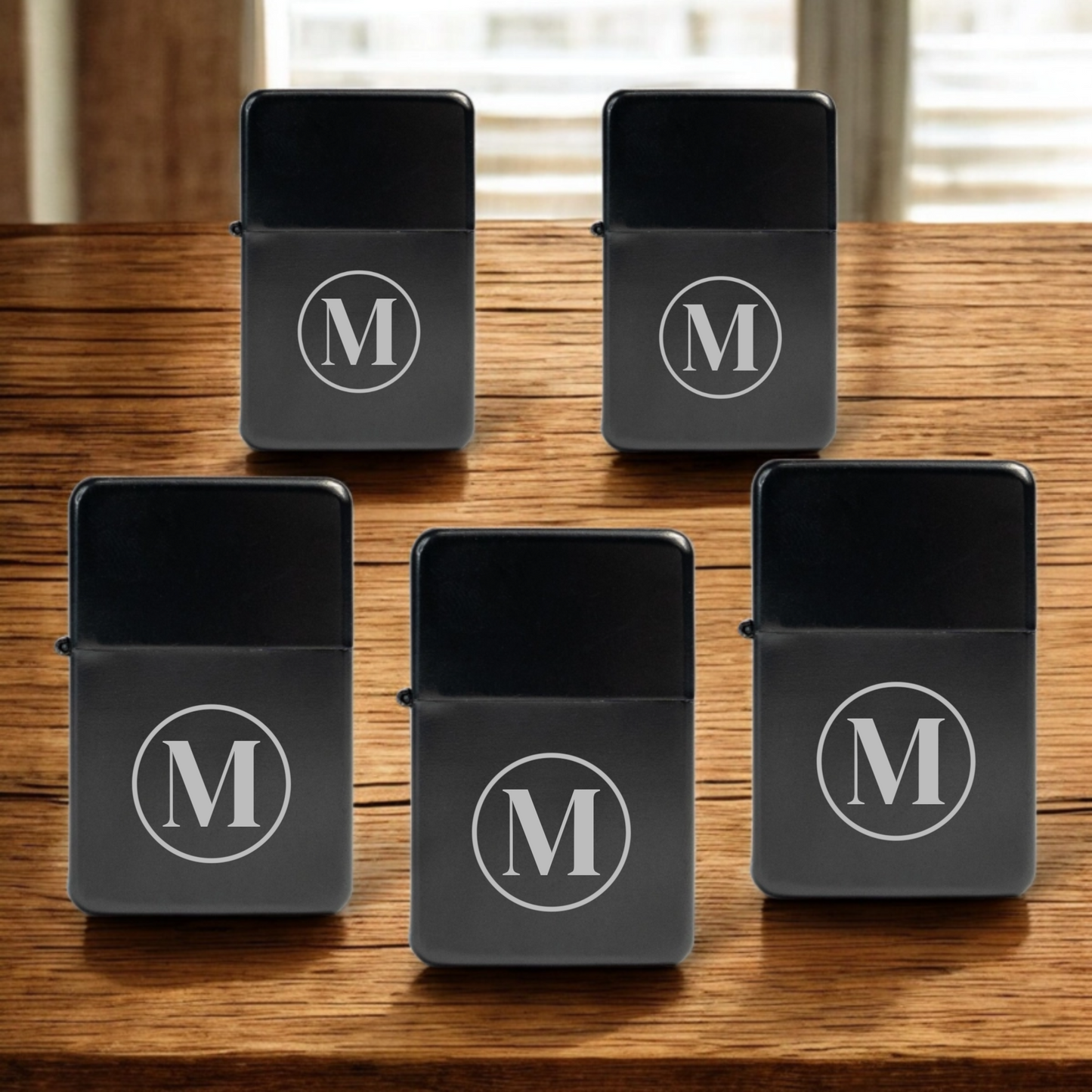 Set of 5 Custom Black Stainless Steel Lighters