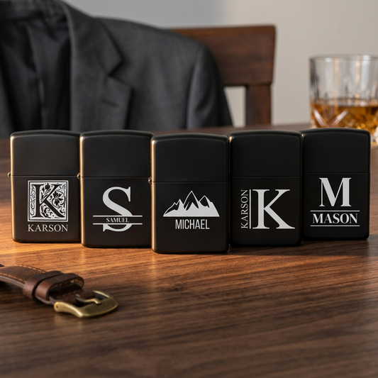 Set of 5 Custom Black Stainless Steel Lighters - bulk groomsmen gift