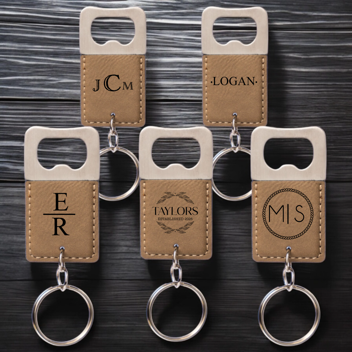 Signature keychain bottle opener in Tan - personalized gift for him