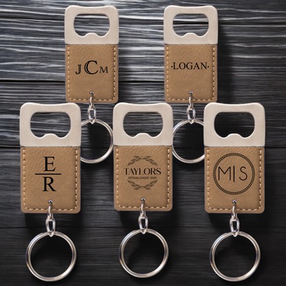 Signature keychain bottle opener in Tan - personalized gift for him