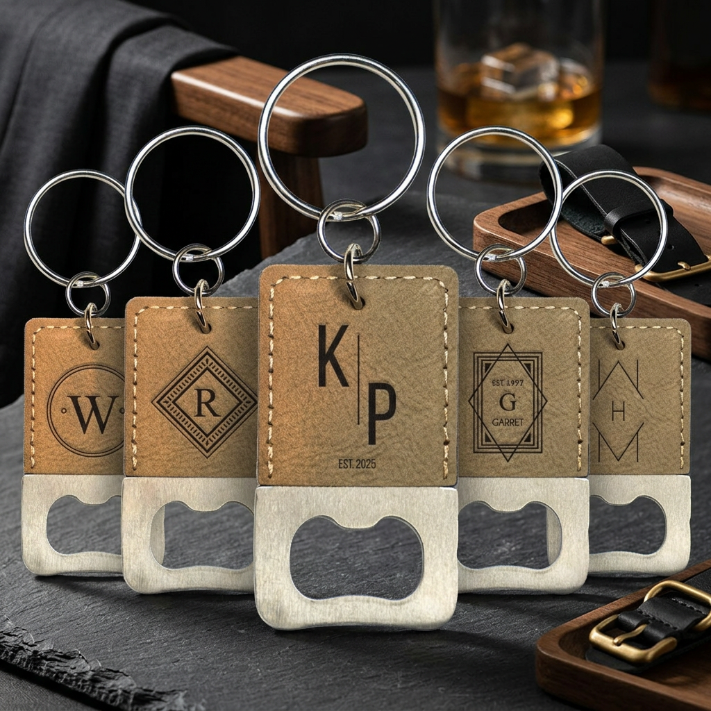Set of 5 Custom Keychain Bottle Openers Signature Collection - groomsmen gift set