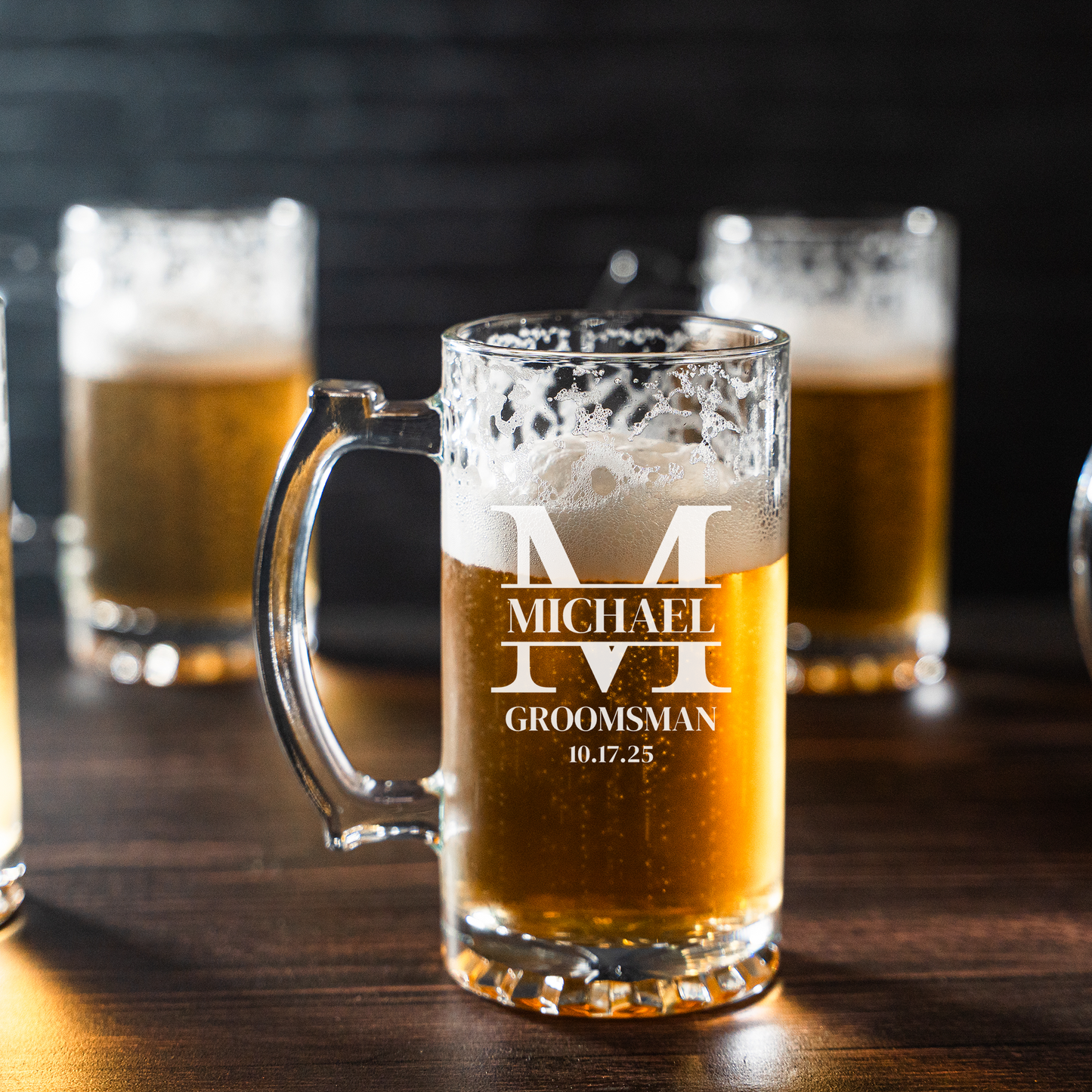 Engraved wedding beer mug detail - best man gift